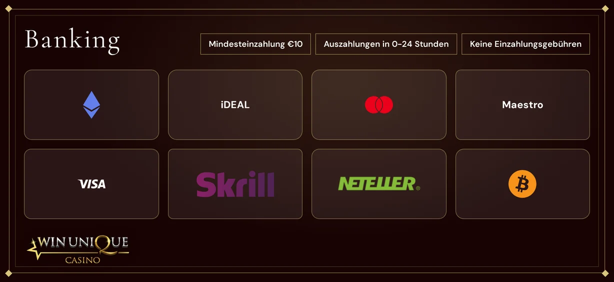 Erkunde Unique Casino Zahlungsmethoden